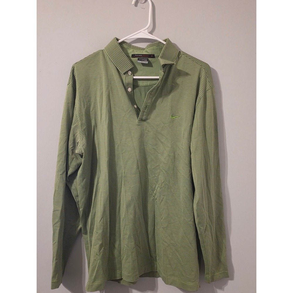 Nike Tiger Woods Collection Green Striped Long Sleeve Polo Shirt XL 348262-365
